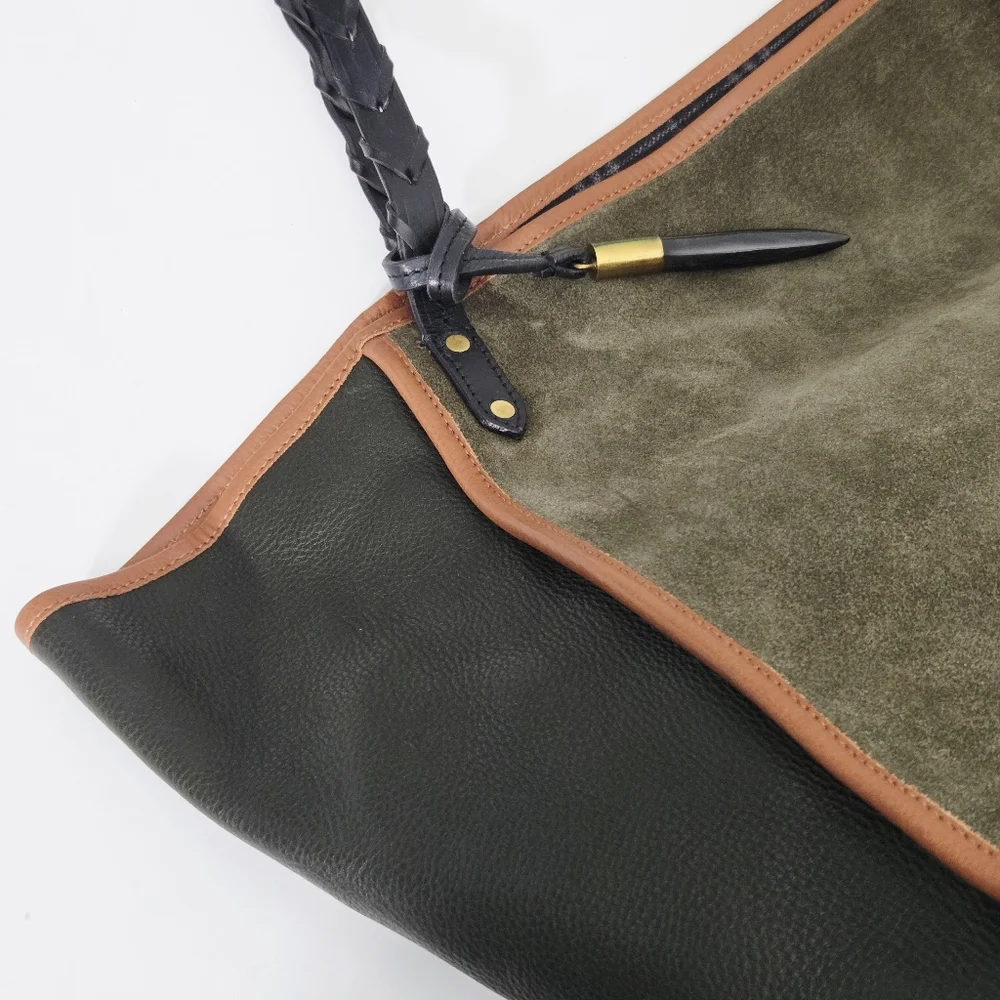 KEMPTON & CO TAUNTON TOTE BAG - OLIVE LEATHER AND SUEDE